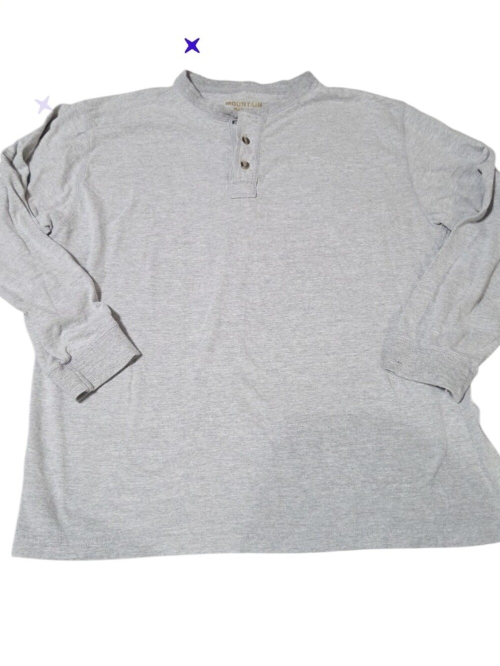 Mens Xl Mountain Ridge Light Gray Henley Long-Sleeve Shirt - Classic Casual